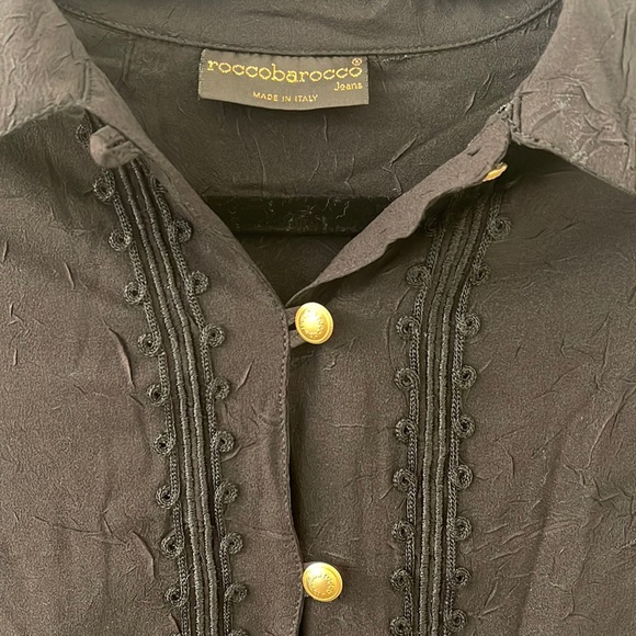 ROCCOBAROCCO Jeans black blouse Tunic caftan button down Large VINTAGE Italy - Picture 2 of 6